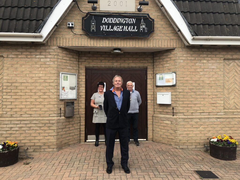 Left to right Dawn Breacher,Slimming World consultant, Cllr David Connor, who represents Doddington, and Stephen Marshall, Village Hall Caretaker standing outside the village hall