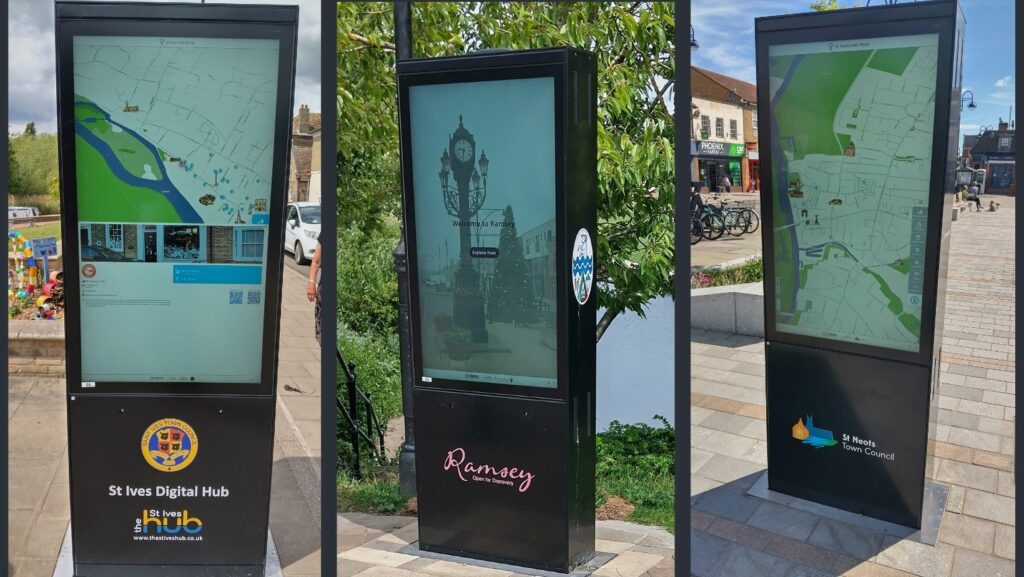 Image showing three Digital Information Screens showing local maps