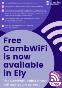 Poster with instructions about how to join CambWifi